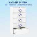 5 Drawer Metal Lateral File Cabinetwhite Filing Cabinet With Lock, Lockable File Cabinet For Home Office, Locking Metal File Cabinet For Legal Letter A4 F4 Size Filing Cabinets 5 Or More Drawers Antique White Office Drawers Included Modern Metal Metal