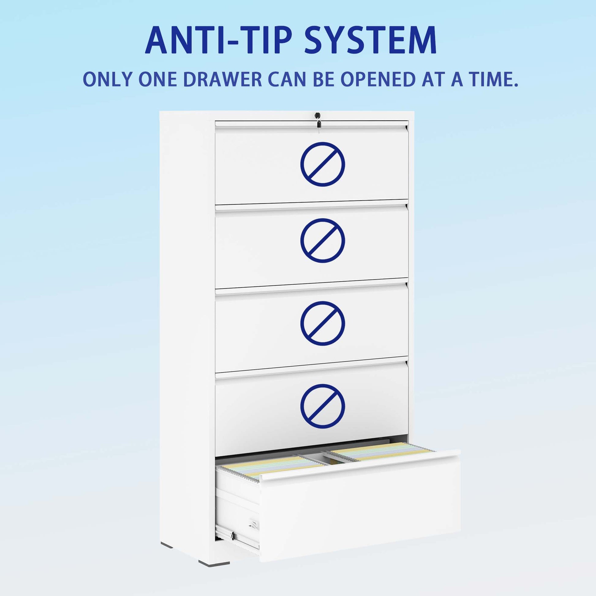 5 Drawer Metal Lateral File Cabinetwhite Filing Cabinet With Lock, Lockable File Cabinet For Home Office, Locking Metal File Cabinet For Legal Letter A4 F4 Size Filing Cabinets 5 Or More Drawers Antique White Office Drawers Included Modern Metal Metal