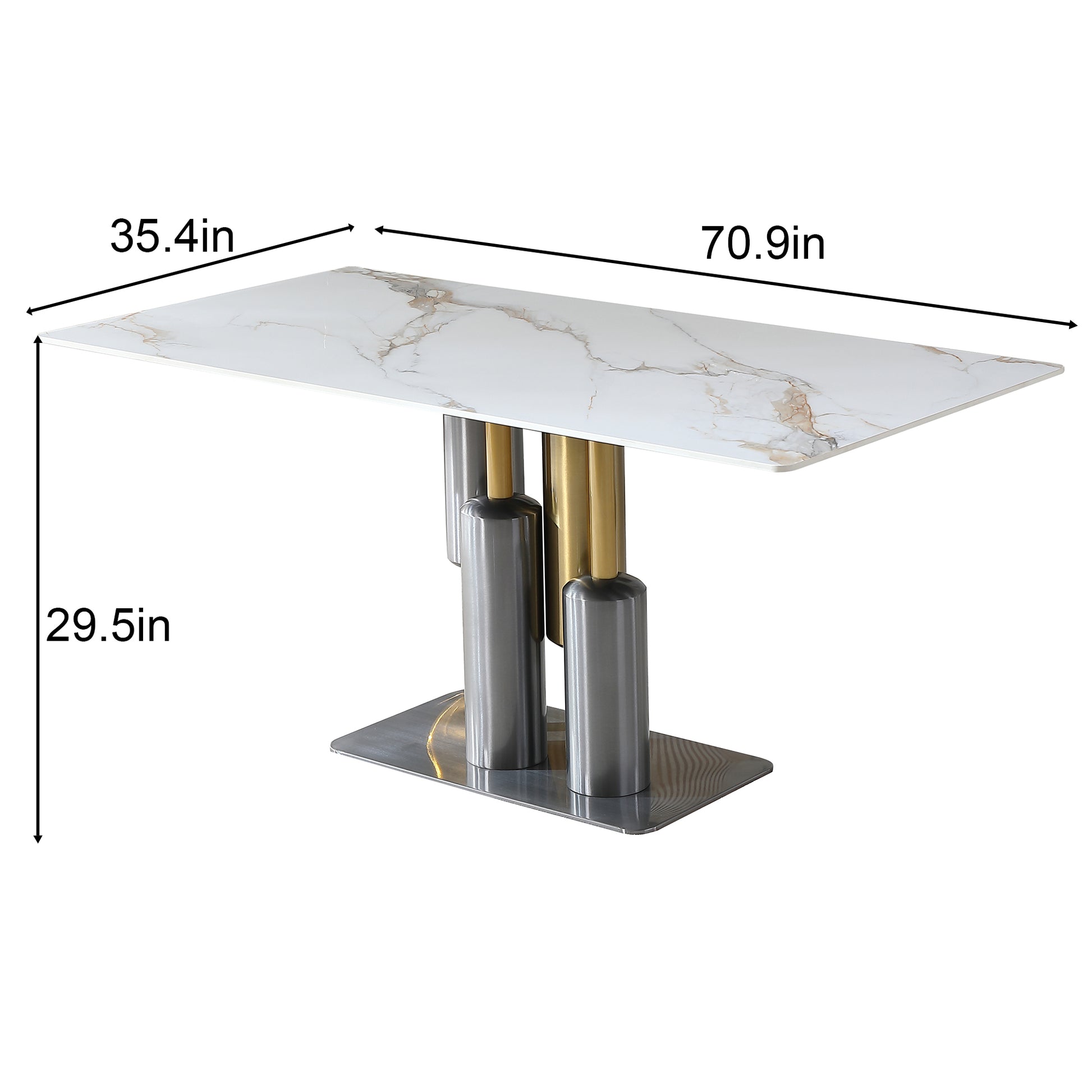 Modern Dining Table, White Dining Table Sintered Stone Dining Table Top With Stainless Steel Base, 71 Inch Modern Luxury White Rectangular Dining Table Table Only Gold,Gun Ash Dining Room American