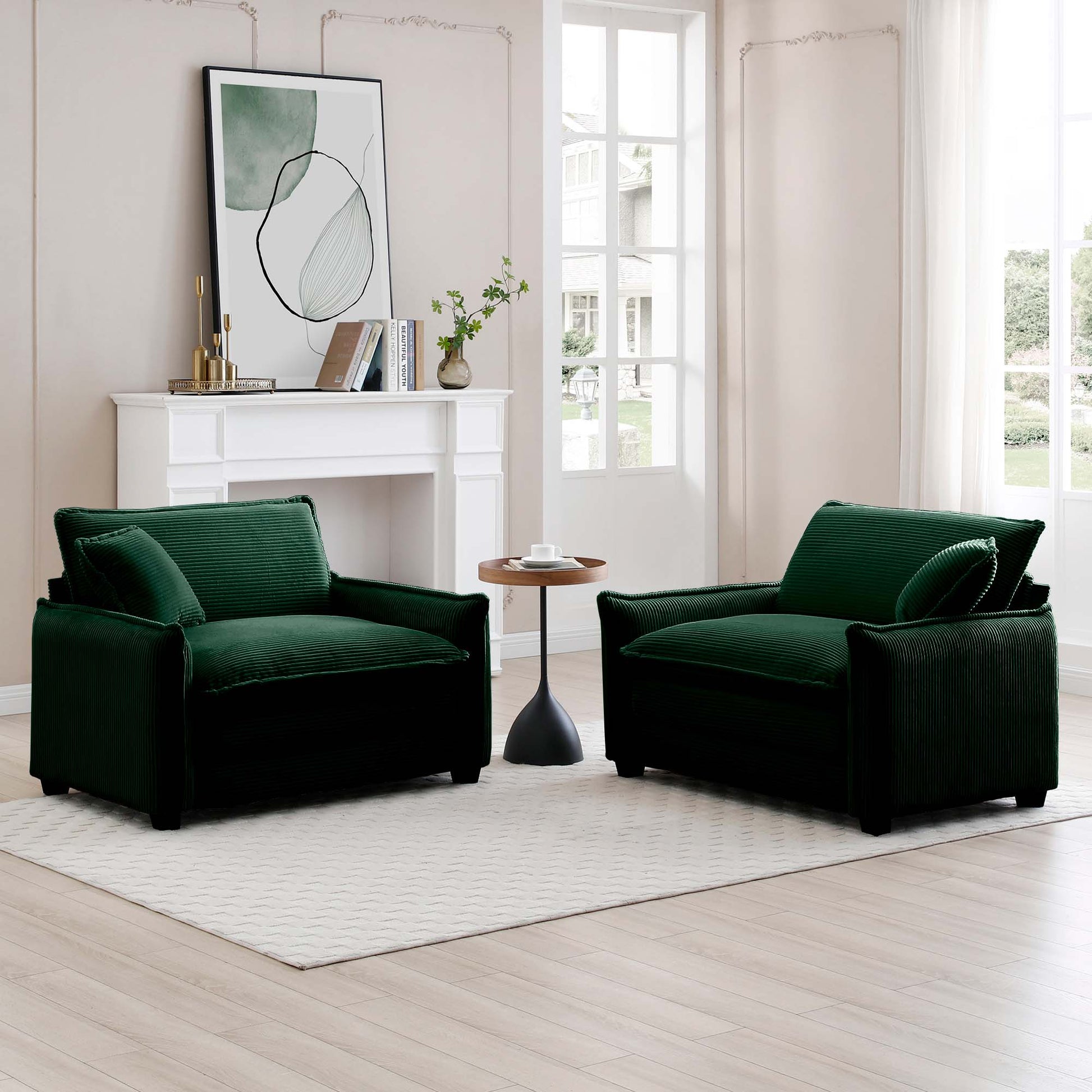 Green Corduroy,Luxurious And Sophisticated Deep Seated Sofa Set With Two Single Deep Seat Sofa Suitable For Living Room And Office Green Corduroy 2 Seat