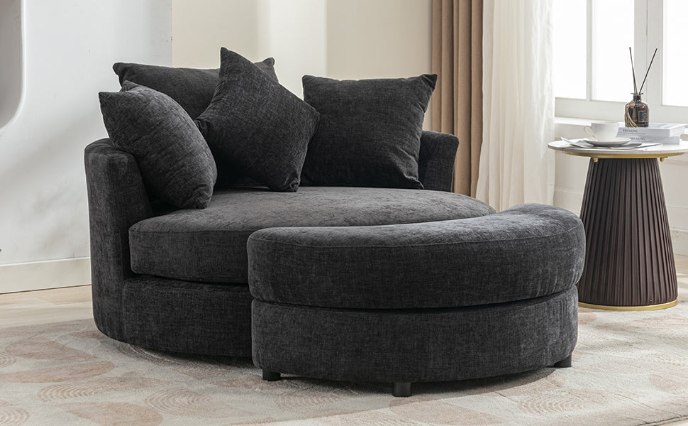 Orisfur. 360 Swivel Accent Barrel Chair With Storage Ottoman & 4 Pillows, Modern Chenille Leisure Chair Round Accent For Living Room, Gray Gray Foam Chenille