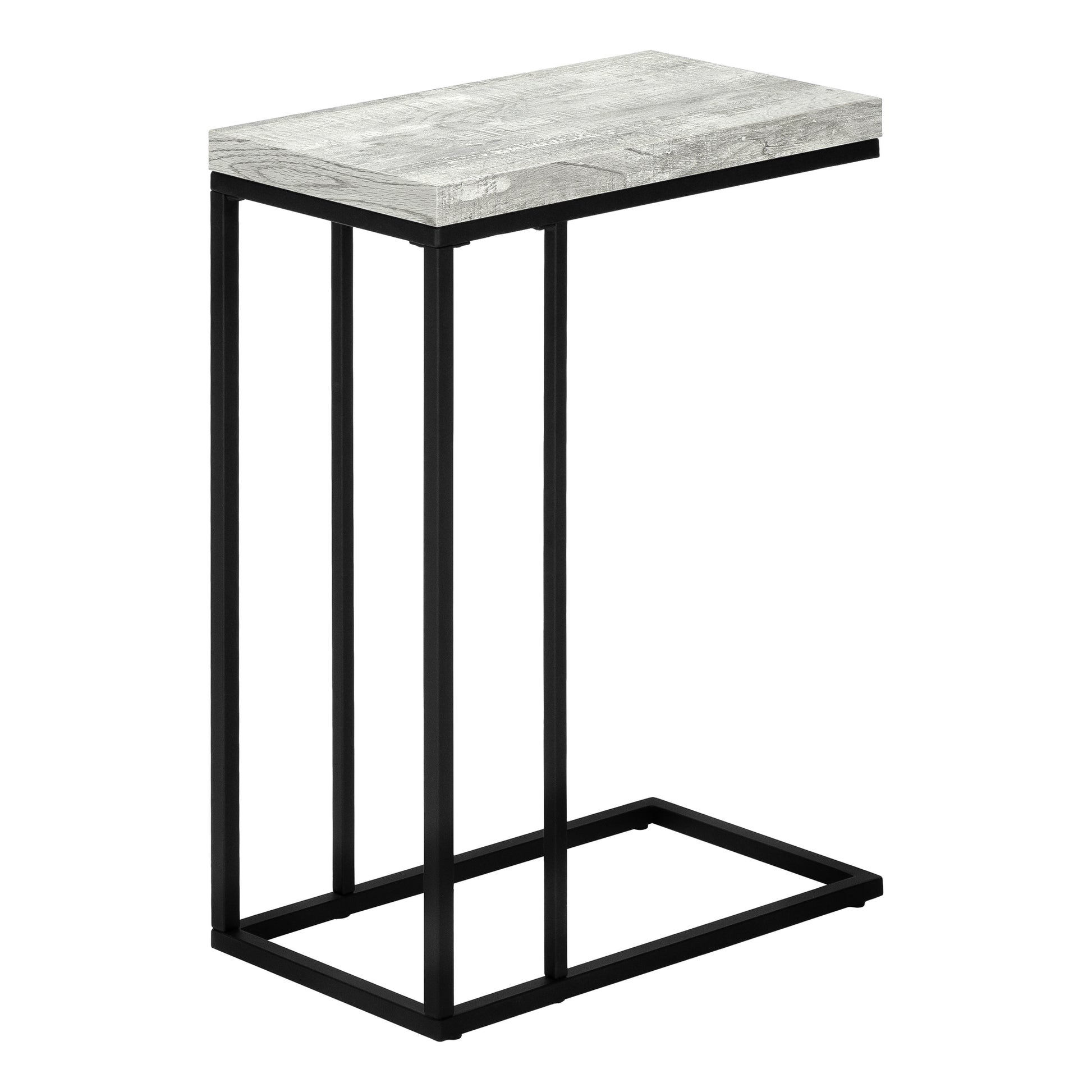 Accent Table, C Shaped, End, Side, Snack, Living Room, Bedroom, Grey Laminate, Black Metal, Contemporary, Modern Grey Particle Board