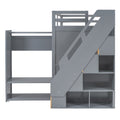 Modern Loft Bed With Two Tone Storage Stairs And Pull Out Wardrobes, Gray Twin Gray Solid Wood Mdf