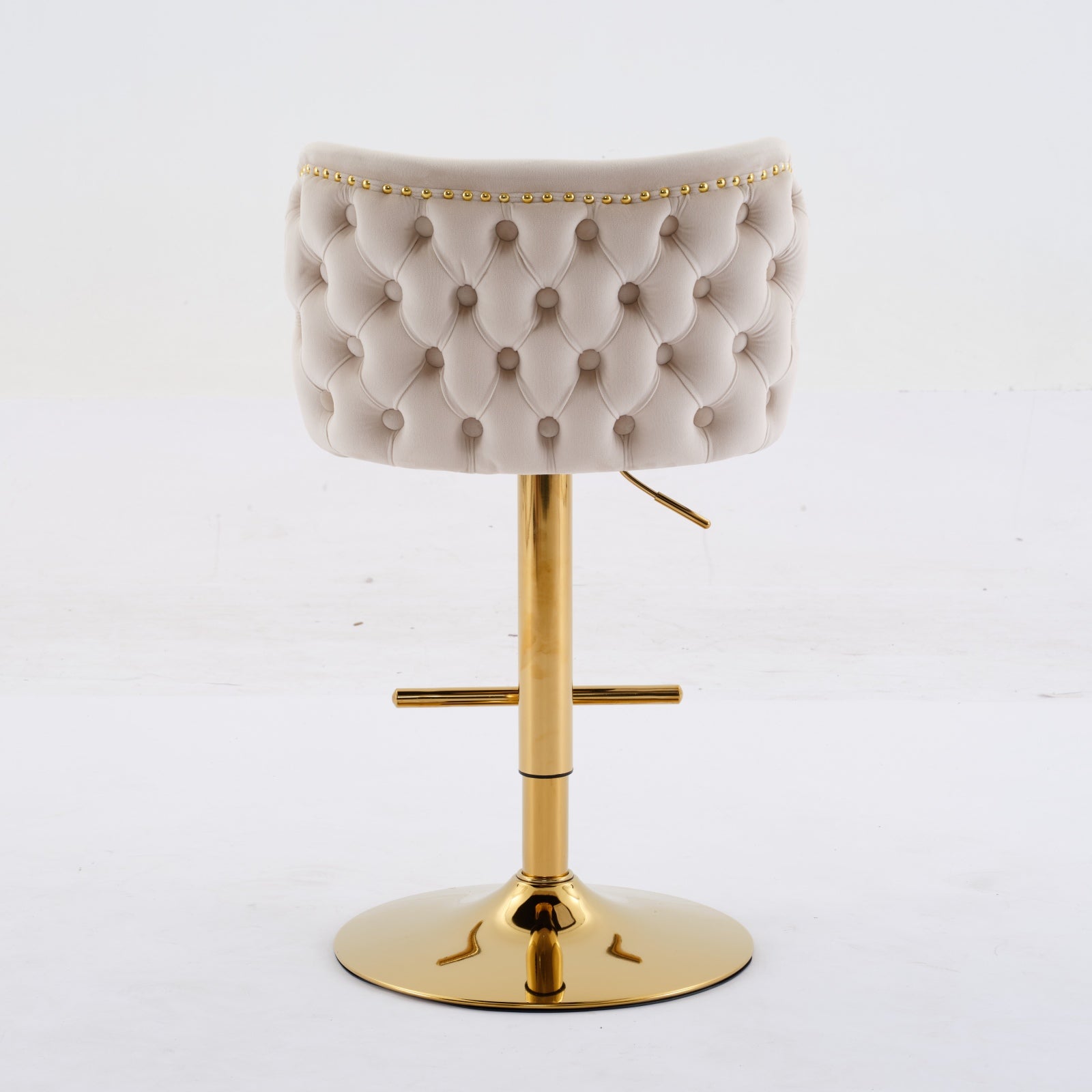 Swivel Barstools Adjusatble Seat Height With Gold Plating Base, Classic Velvet Upholstered Bar Stools With The Whole Back Tufted, For Home Pub And Kitchen Island,Beige, Set Of 2 Beige American Design Bar Stools Set Of 2 Foam Velvet