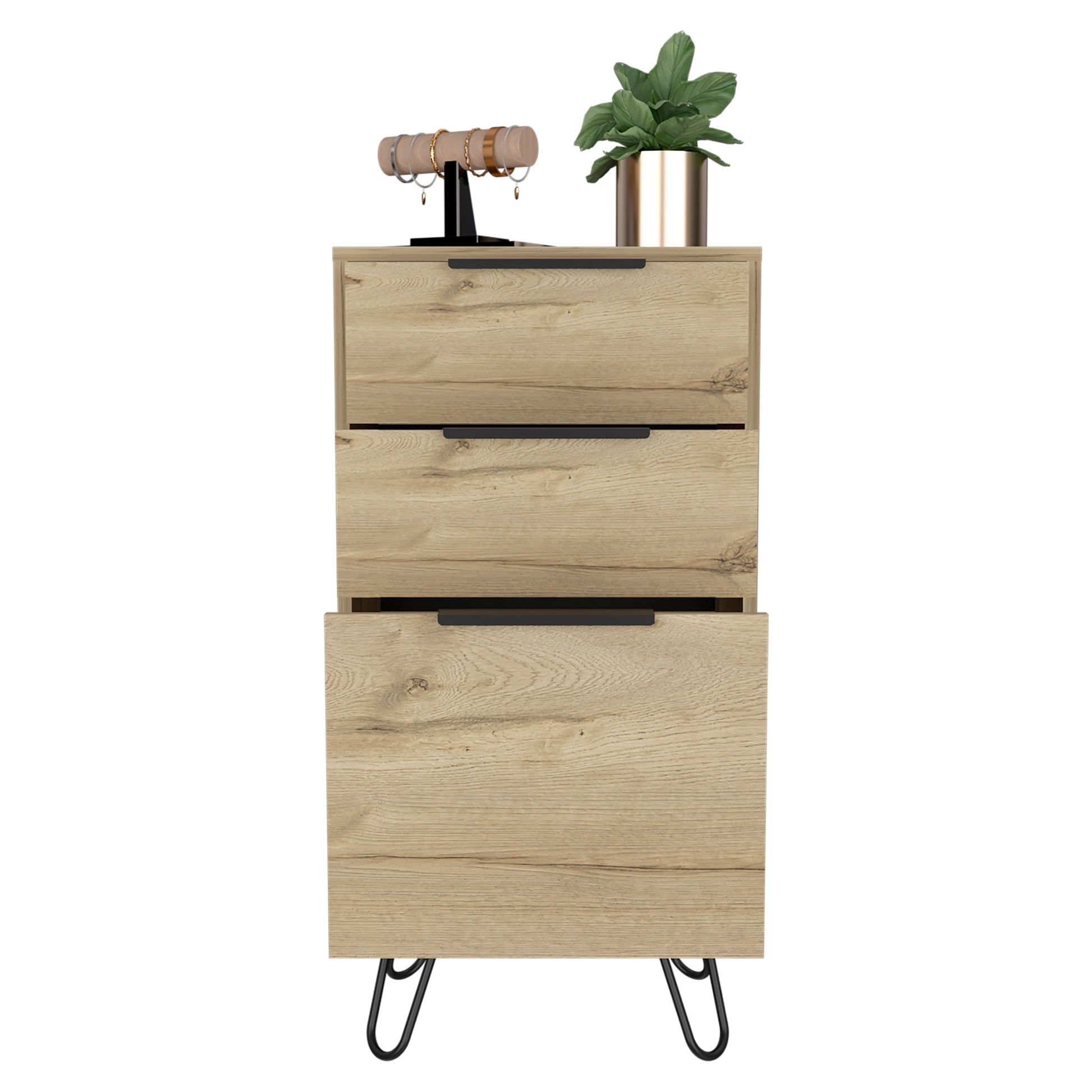 London Dresser, Three Drawers, Superior Top, Hairpin Legs Beige Mdf Engineered Wood