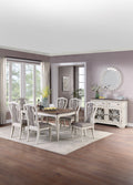 Transitional Style 7Pc Dining Set Dining Table W Oak Top 6Xside Chairs Cushion Seat Antique White Kitchen Dining Room Wood Wood Antique White,Gray,Oak Seats 6 Wood Dining Room Distressed Finish Contemporary,Modern,Transitional Rubberwood 4 Leg