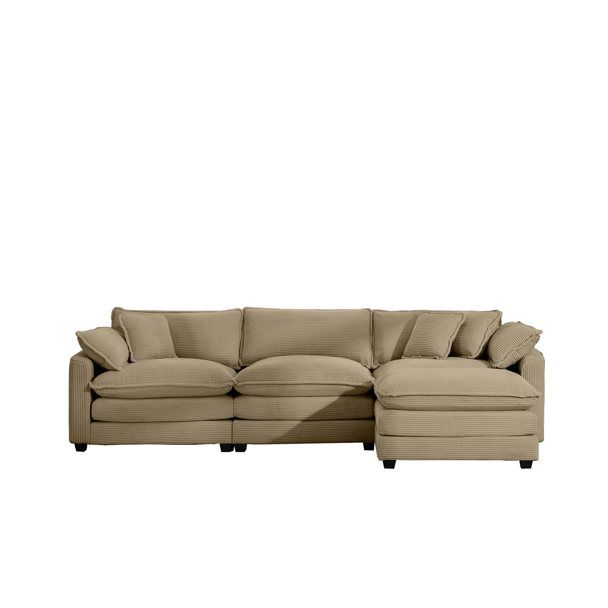 Corduroy 3 Seater Sofa With 1 Footrest, L Shaped Double Sofa With Ottoman For Small Living Rooms, Tan Corduroy Sofa Tan Corduroy 3 Seat