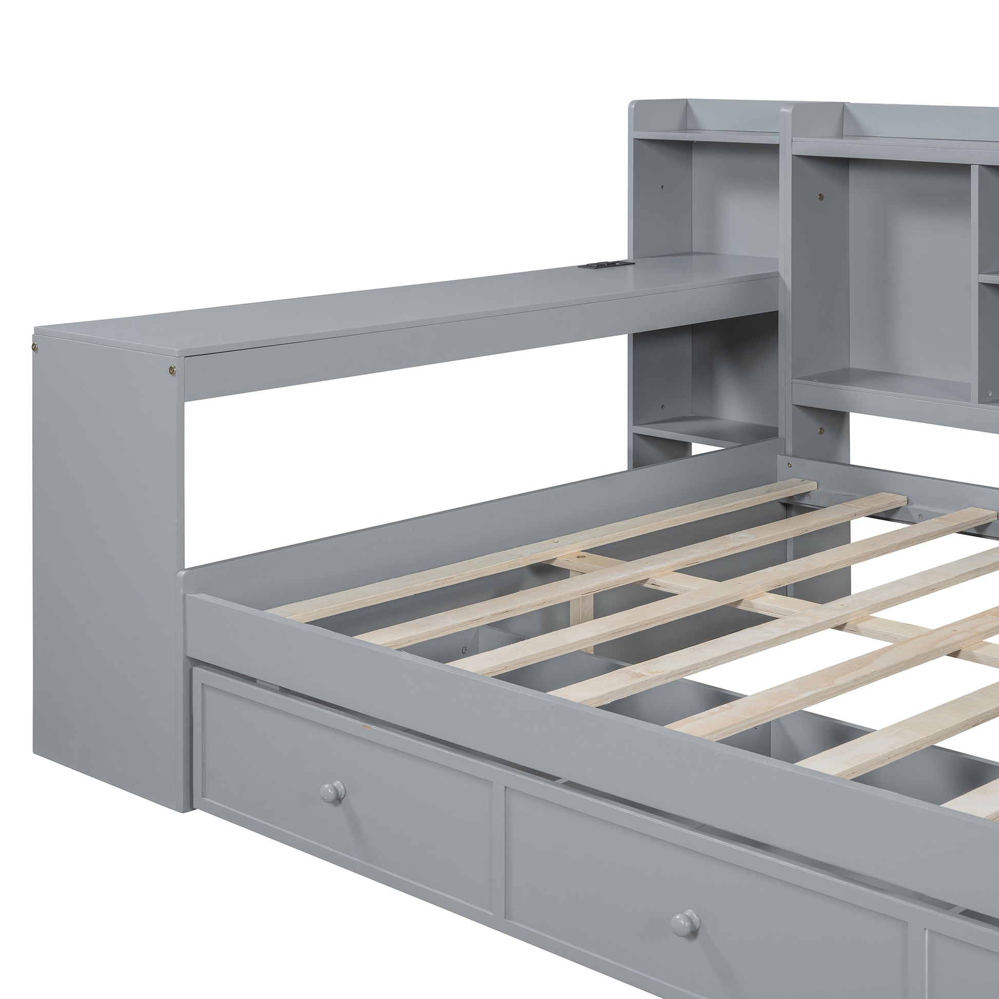 Full Size Wooden Daybed With 3 Drawers, Usb Ports And Deskgray Full Gray Wood