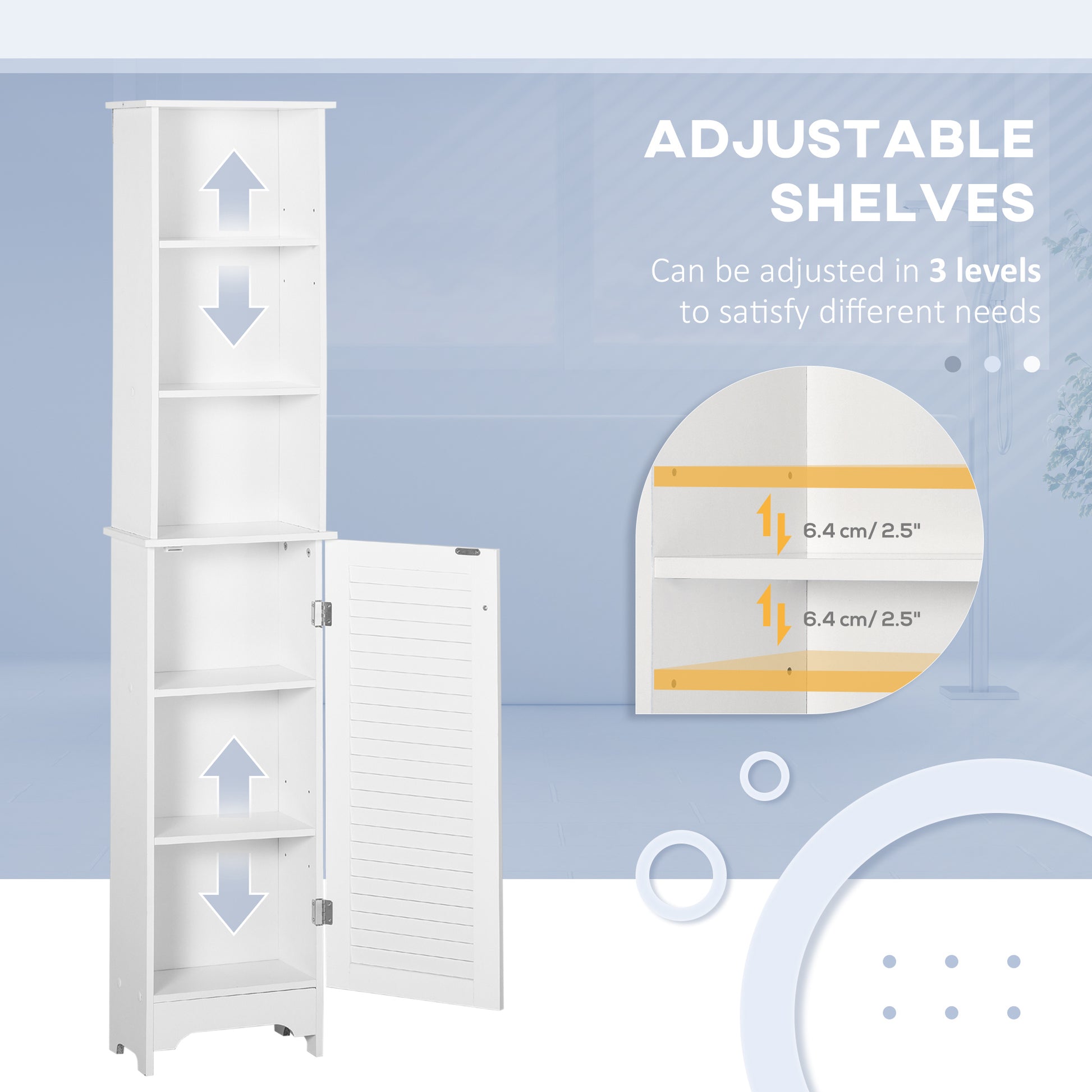 Homcom Tall Bathroom Storage Cabinet Freestanding Linen Tower With 3 Tier Open Adjustable Shelf, White White Mdf