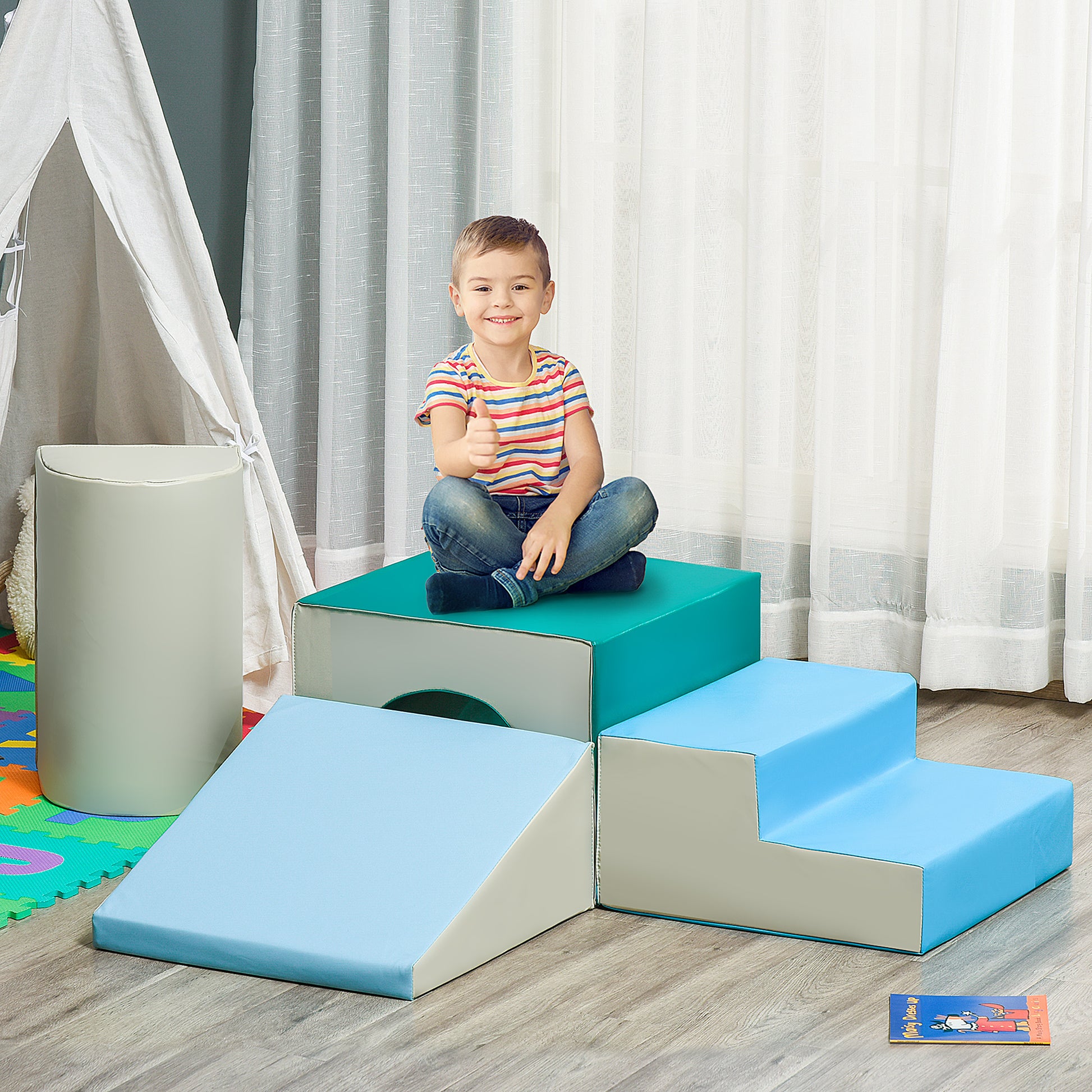 Qaba Foam Play Set For Toddlers And Children, Easy To Clean 4 Piece Soft & Safe Kids Climbing Set For Crawling Or Sliding, Multicolor Multicolor Pu