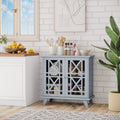 Homcom Sideboard Buffet Cabinet, Kitchen Storage Cabinet, Accent Cabinet With Double Fretwork Doors And Metal Handles For Living Room, Gray Grey Mdf