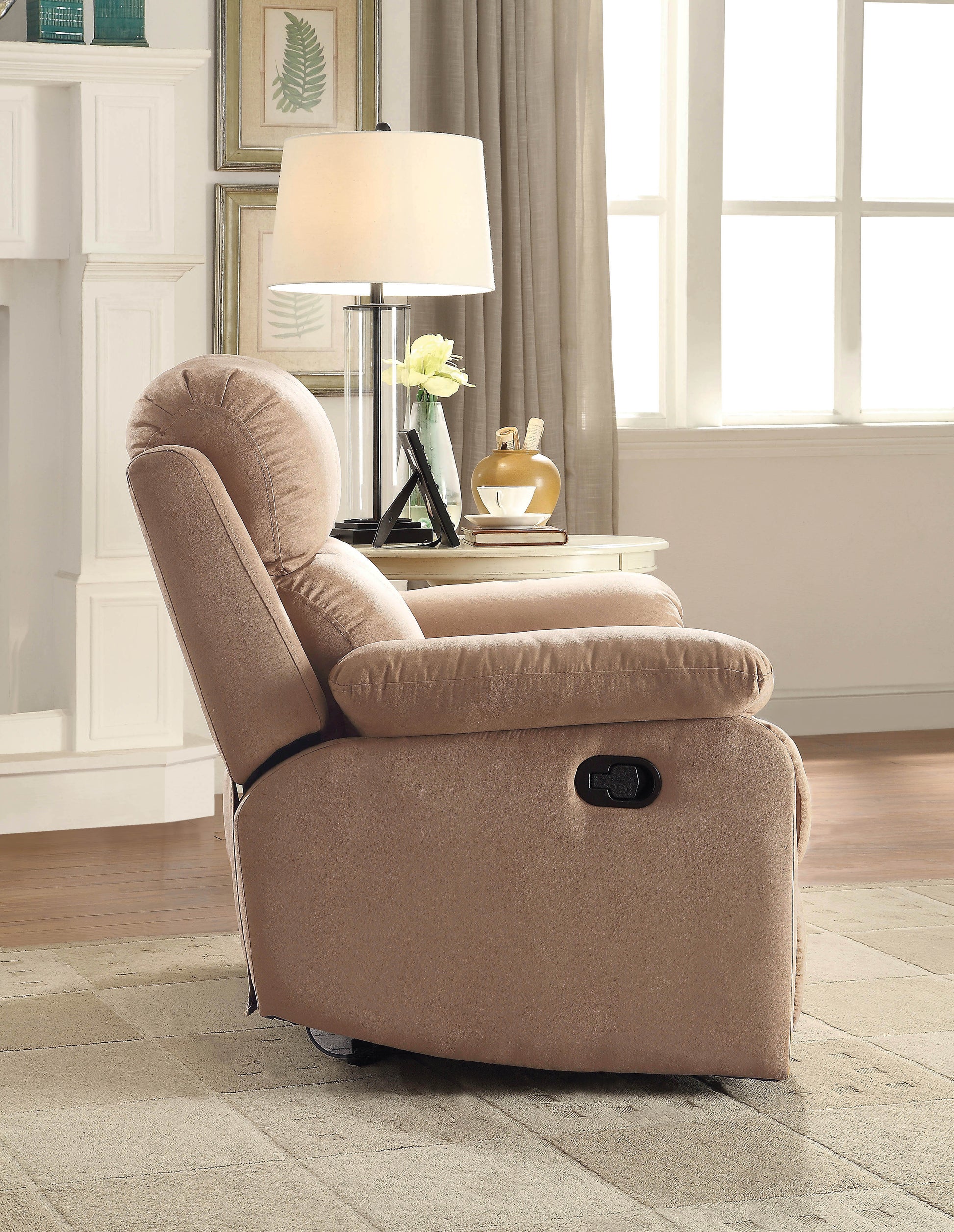 Brown Recliner With Pillow Top Arm Brown Microfiber Manual Handle Metal Primary Living Space Tight Back Handle Pillow Top Arms Wood Fabric