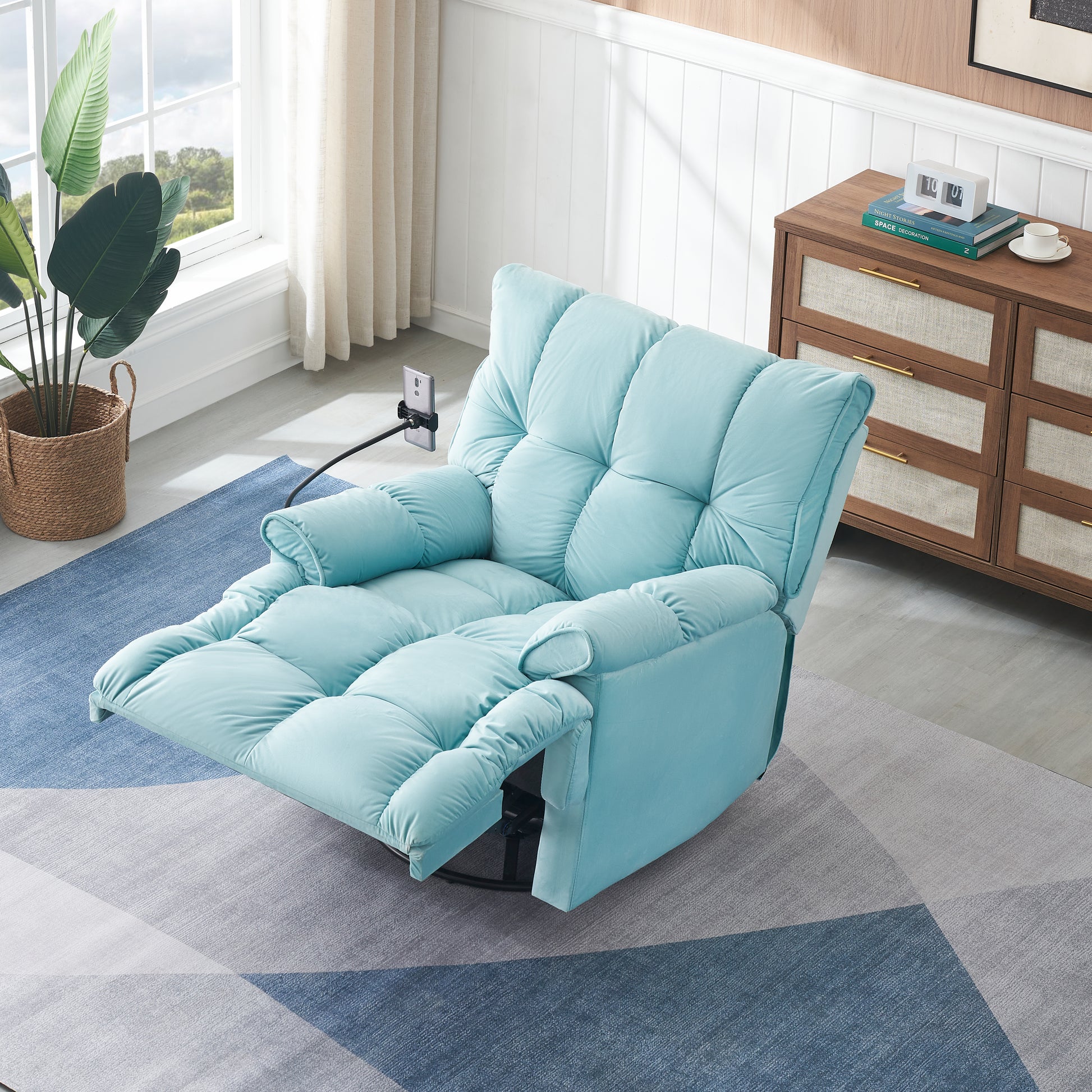 Single Chair Cyan Comfortable Seat, The Seat Is Soft And Comfortable, Suitable For Small Living Room Space Single Sofa Cyan Velvet 1 Seat