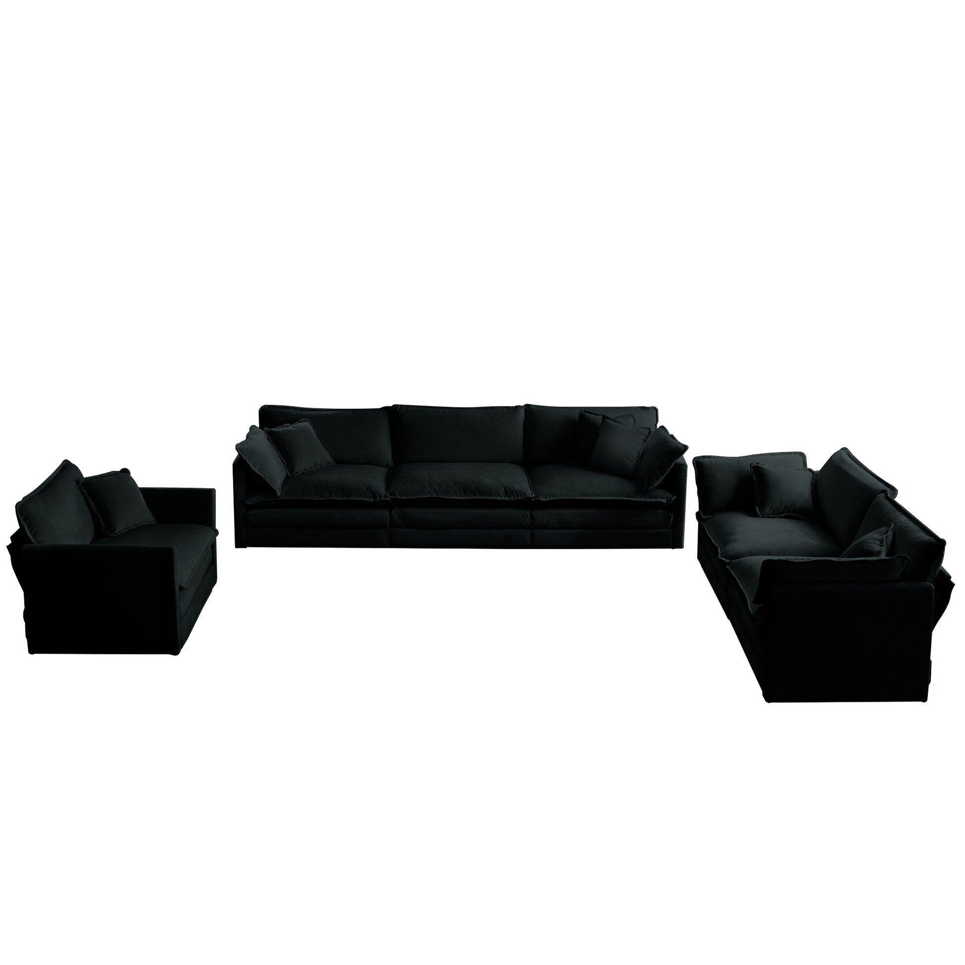 Modern Sofa Couch, 3 Piece Set Extra Deep Seat Sectional Sofa For Living Room, Oversized Sofa, 3 Seat Sofa, Loveseat And Single Sofa, Black Chenille Green Chenille 6 Seat