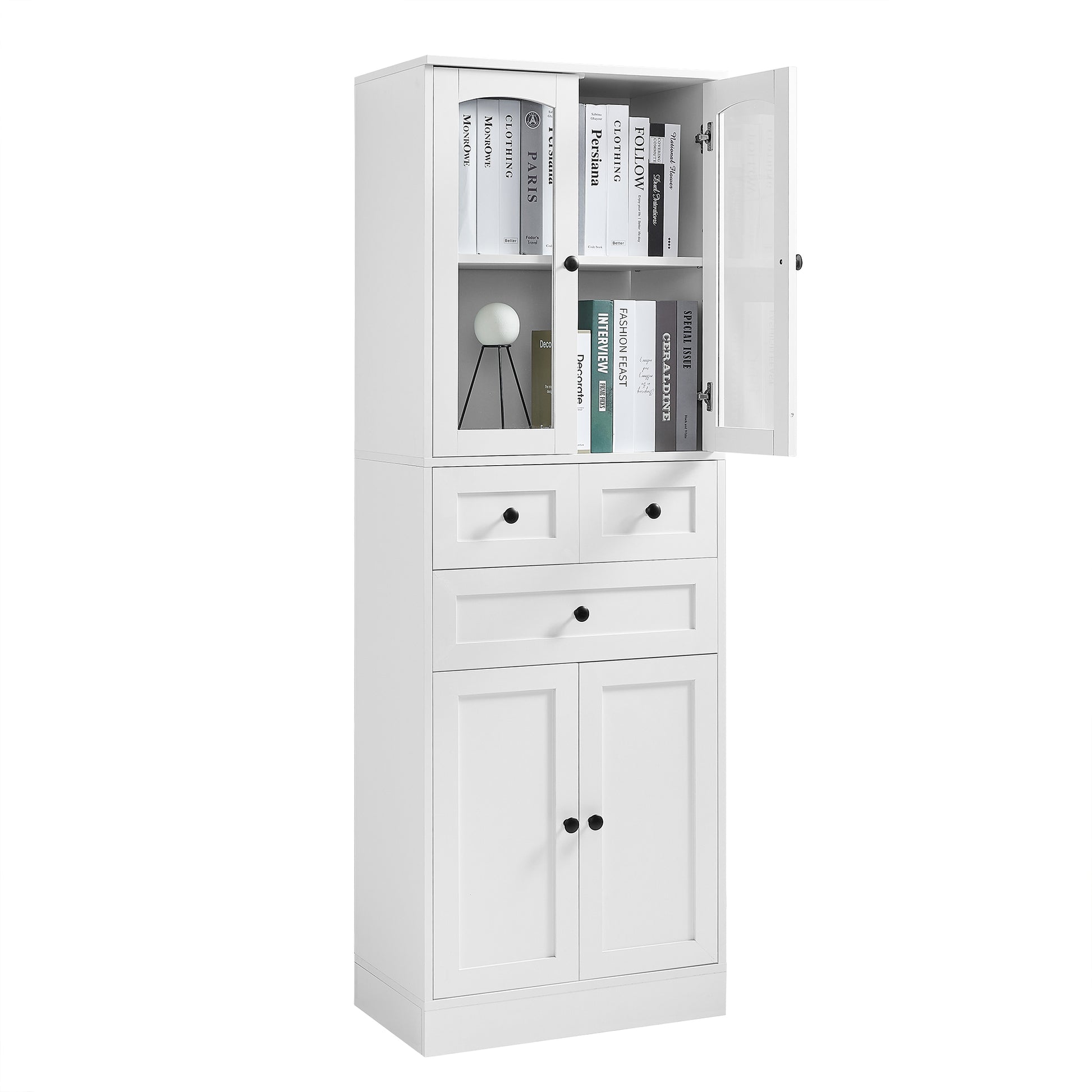 Tall Bathroom Storage Cabinet, Cabinet With Four Doors And Drawers, Adjustable Shelf, Mdf Board, White White Mdf