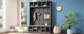 Farmhouse Wooden Style 78''H Modern Hall Tree With Wide Storage Seating Bench, Entryway Shoe Cabinet With 13 Compartments, Elegant Coat Rack With 6 Hooks For Mudroom, Living Room, Black Black Primary Living Space Particle Board