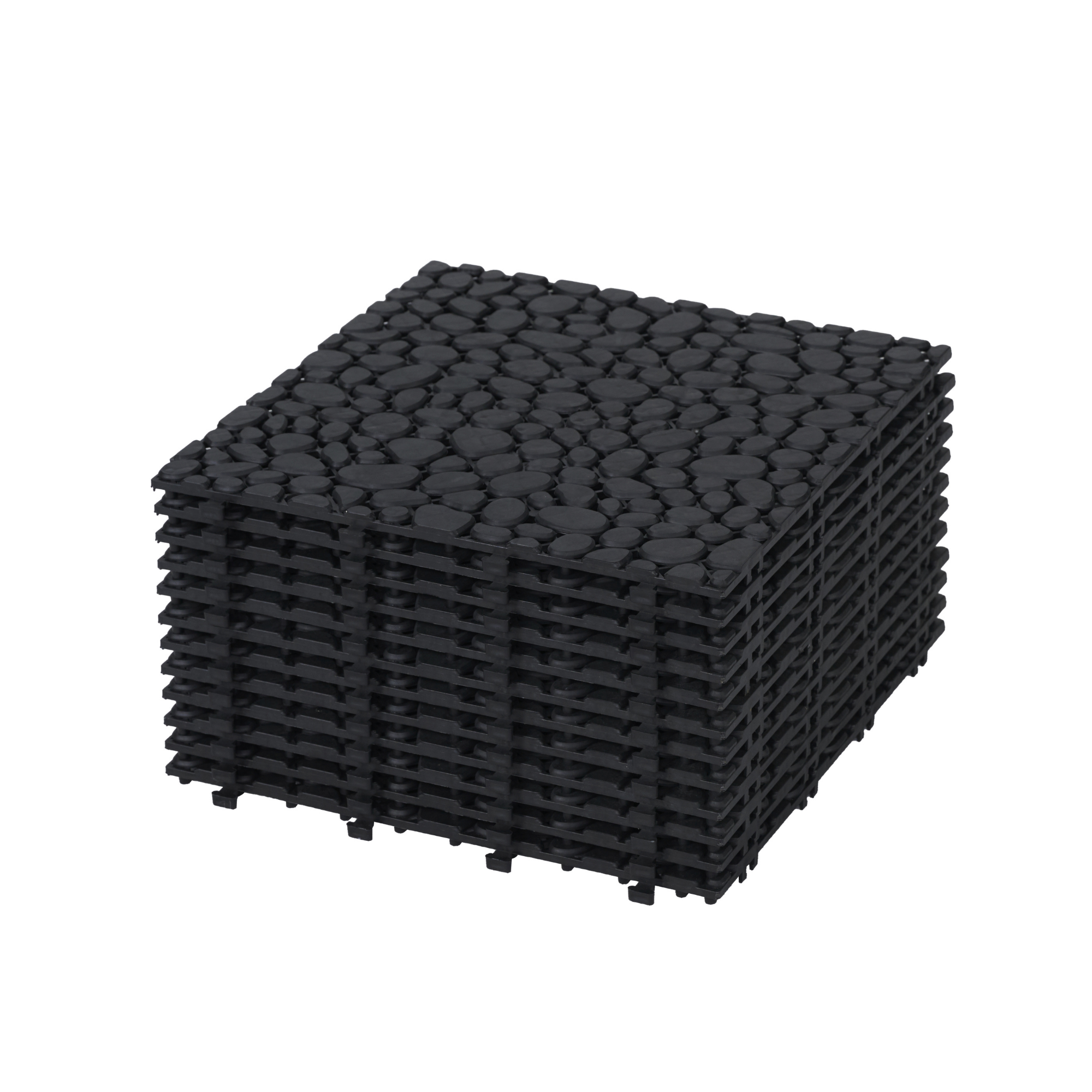 12 X 12 Inch Black Interlocking Deck Tiles Plastic Waterproof Outdoor All Weather Anti Slip Bathroom Shower Balcony Porch Strong Weight Capacity Upto 440 Lbs, Pebble Stone Pattern Pack Of 12 Black Garden & Outdoor American Design,American Traditional