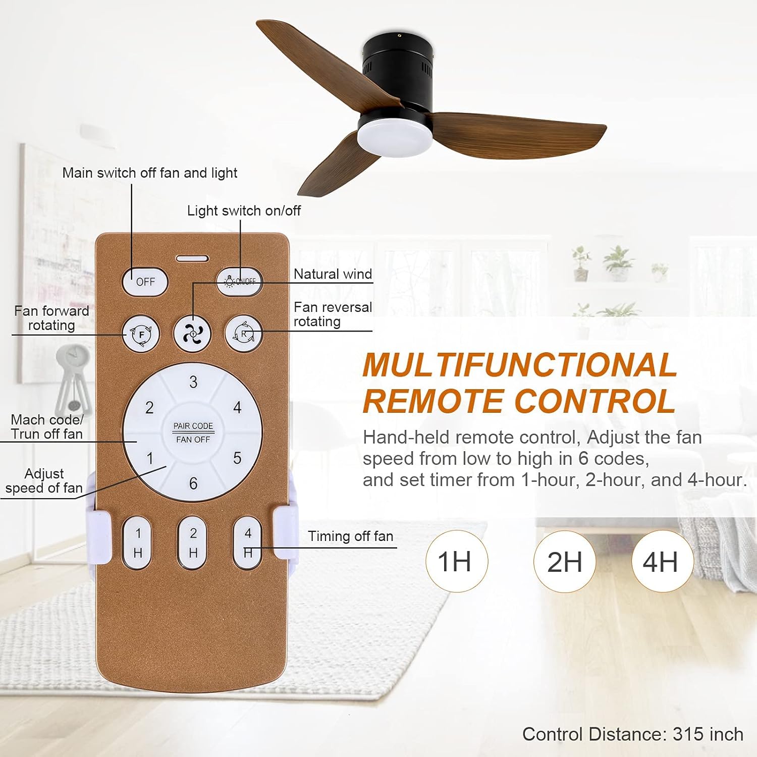 40 Inch Ceiling Fan With Led Light And Remote Control, 6 Speed Modes, 2 Rotating Modes, Timer Antique Brown Wood