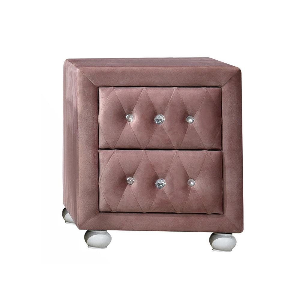 Pink 2 Drawer Nightstand Pink 2 Drawers Bedroom Rectangle Drawers Wood Fabric