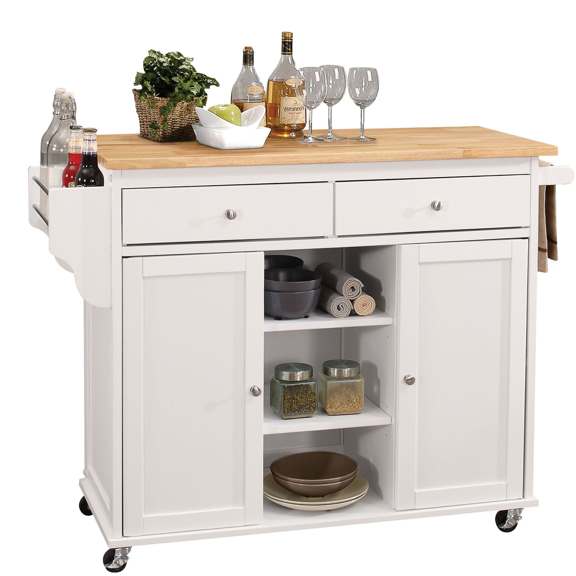 Natural And White 2 Door Kitchen Cart With 2 Drawers Natural White Dining Room Contemporary Kitchen Carts Solid Wood Mdf Medium 40 55In