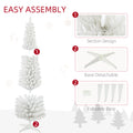 Homcom 6' Snow Flocked Artificial Pencil Christmas Tree, Slim Xmas Tree With Realistic Branches And Plastic Base Stand For Indoor Decoration, White White Plastic