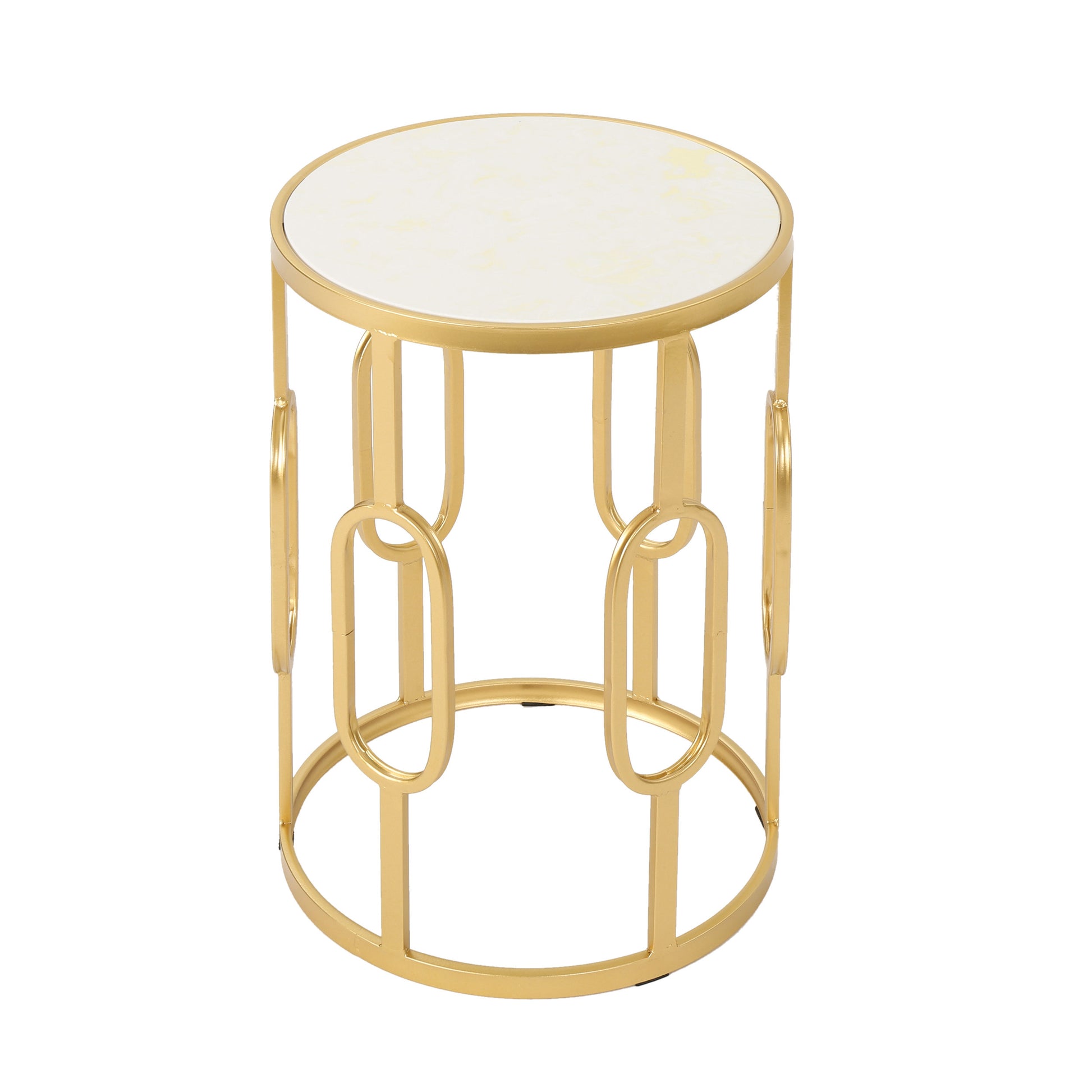 Drexel 16" Side Table - White Gold Metal Stone