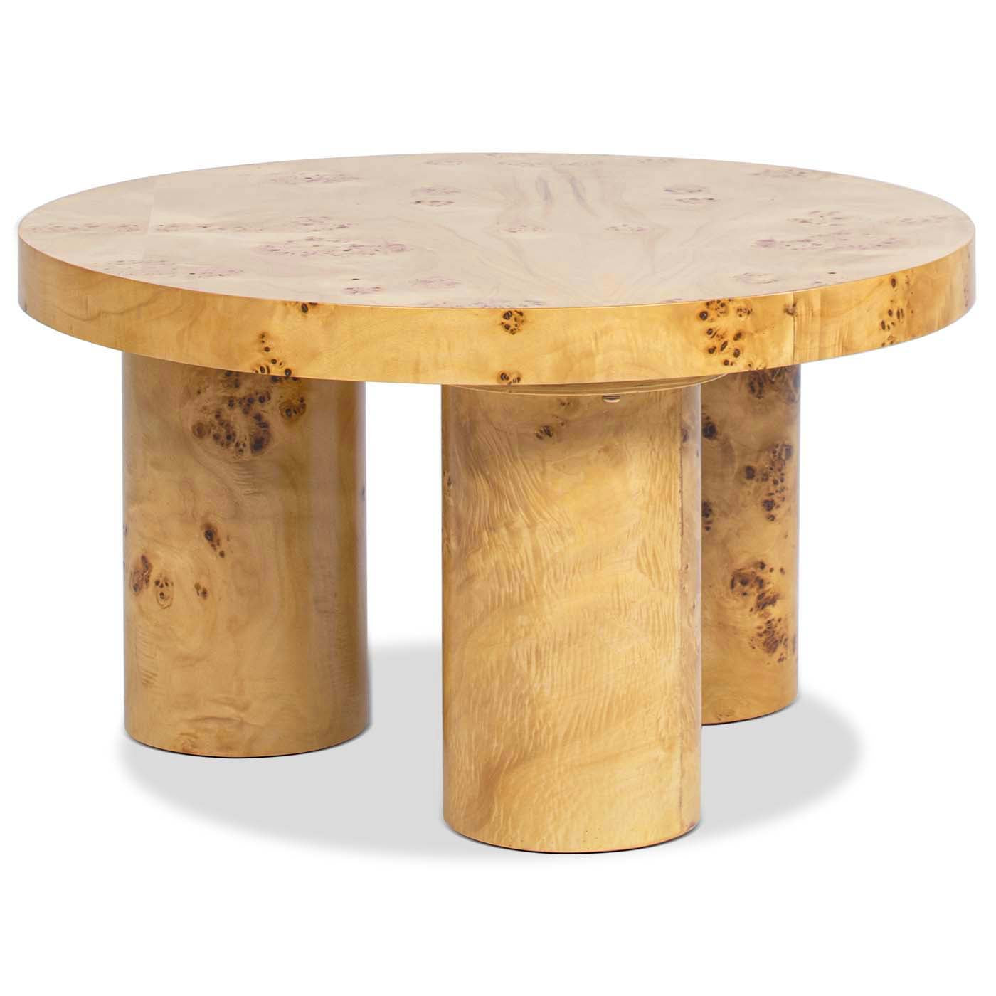 Nebula 28" Round Pillar Leg Coffee Table, Warm Natural Brown Burl Wood Burly Wood Solid Wood Mdf Solid Wood Mdf