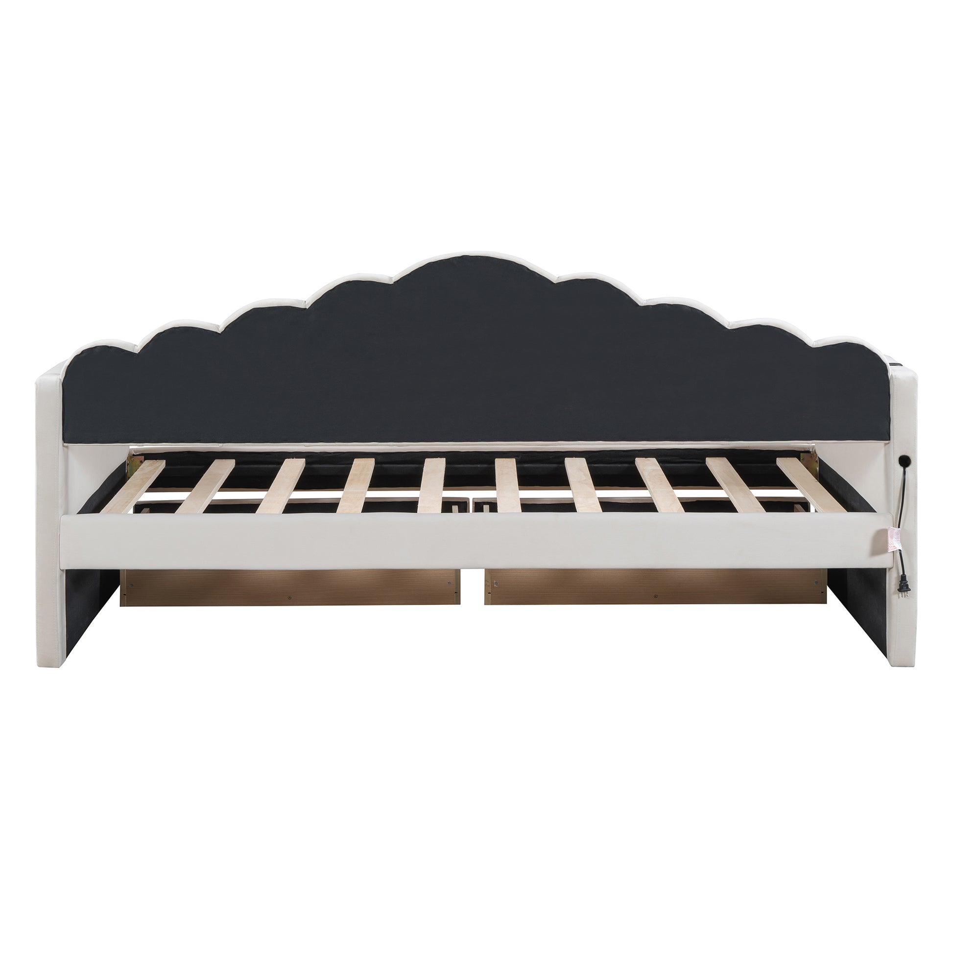 Twin Size Upholstered Daybed With 2 Drawers ,Velvet Sofabed With Usb Charging Ports,No Box Spring Needed,Beige Twin Beige Velvet