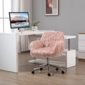 Vinsetto Faux Fur Desk Chair, Swivel Vanity Chair With Adjustable Height And Wheels For Office, Bedroom, Pink Pink Metal