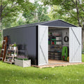 Outdoor Sheds 8Ft X 12Ft & Outdoor Storage Clearance, Metal Anti Corrosion Utility Tool House With Lockable Door & Shutter Vents, Waterproof Storage Garden Shed For Backyard Lawn Patio Grey Iron