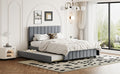 Queen Size Velvet Upholstered Platform Bed With 2 Drawers And 1 Twin Xl Trundle Gray Queen Gray Upholstered