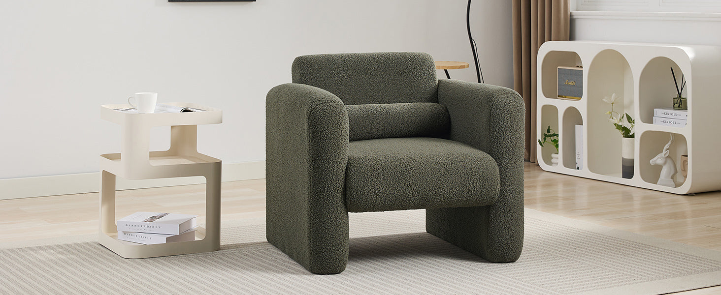 Modern Accent Chair Lambskin Sherpa Fabric Upholstered Comfy Reading Arm Chair Soft Padded Armchair With Back And Pillow For Living Room Bedroom Reception Waiting Room Office,Seaweed Green Seaweed Green Primary Living Space Upholstered