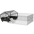 Pawhut Small Animal Cage With Foldable Run Area, Rolling Bunny Cage, Guinea Pig Cage, Hedgehog Cage With Water Bottle, Water Bowl, And Ramps, 46.5