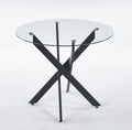 Black Dining Table With Cross Metal Leg And Tempered Glass,Modern Space Saving Kitchen Table For Living Room Black Glass Metal