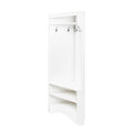Minimalist Corner Hall Tree With Shoe Bench, Versatile Entryway Coat Rack With 4 Hooks, Corner Cabinet With Adjustable Shelf For Hallway, Living Room, White, 29.5''W*71.6''H White Particle Board