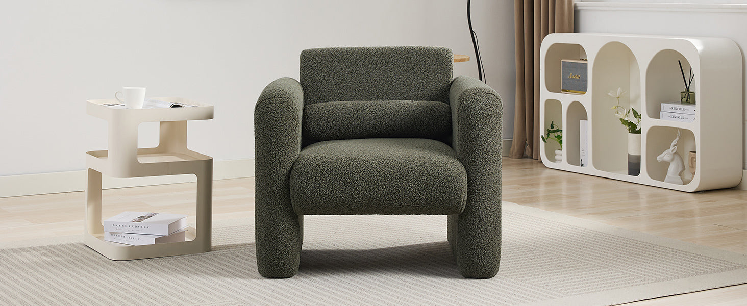 Modern Accent Chair Lambskin Sherpa Fabric Upholstered Comfy Reading Arm Chair Soft Padded Armchair With Back And Pillow For Living Room Bedroom Reception Waiting Room Office,Seaweed Green Seaweed Green Primary Living Space Upholstered