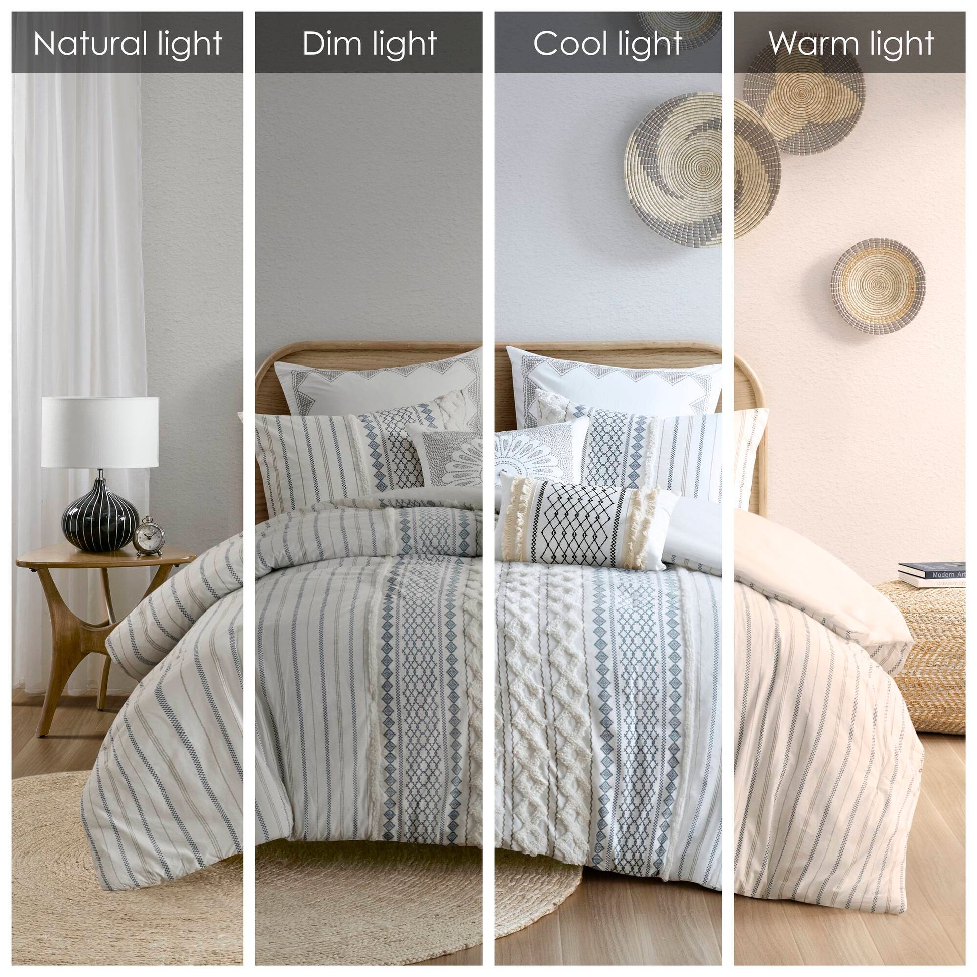 Cotton Printed Comforter Set With Chenille White Navy Full Queen Queen White Navy Cotton