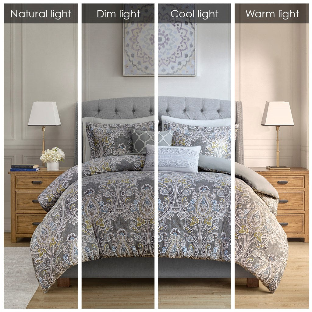 5 Piece Cotton Duvet Cover Set Grey King King Grey Cotton