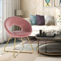 Modern Accent Velvet Chairs Set Of 2 Dining Chairs Single Sofa Comfy Upholstered Arm Chair Living Room Furniture Mid Century Leisure Lounge Chairs With Golden Metal Frame Legs Pink Velvet