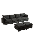113.5'' Modular Sectiona Corduroy Sofa, Sectional Couches For Living Room U Shaped Sectional Couch With Storage Ottoman, 6 Seats Convertible Sectionals With Chaise Black Corduroy 6 Seat