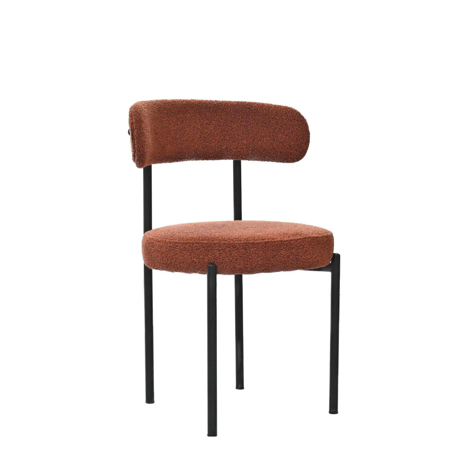 Brown Boucle Dining Chairs Set Of 2,Mid Century