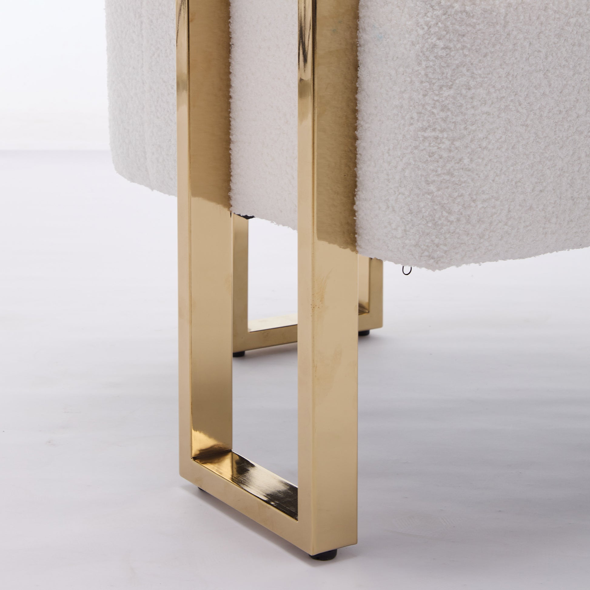 Ts Teddy Velvet Upholstered Metal Foot Sofa White Gold Teddy 1 Seat