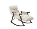 Casual Folding Rocking Chair Upholstered, Lounge Rocking Chair Adjustable High Back And Foot Rest,Side Pockets Placed In Living Room Bedroom Balcony White Teddy