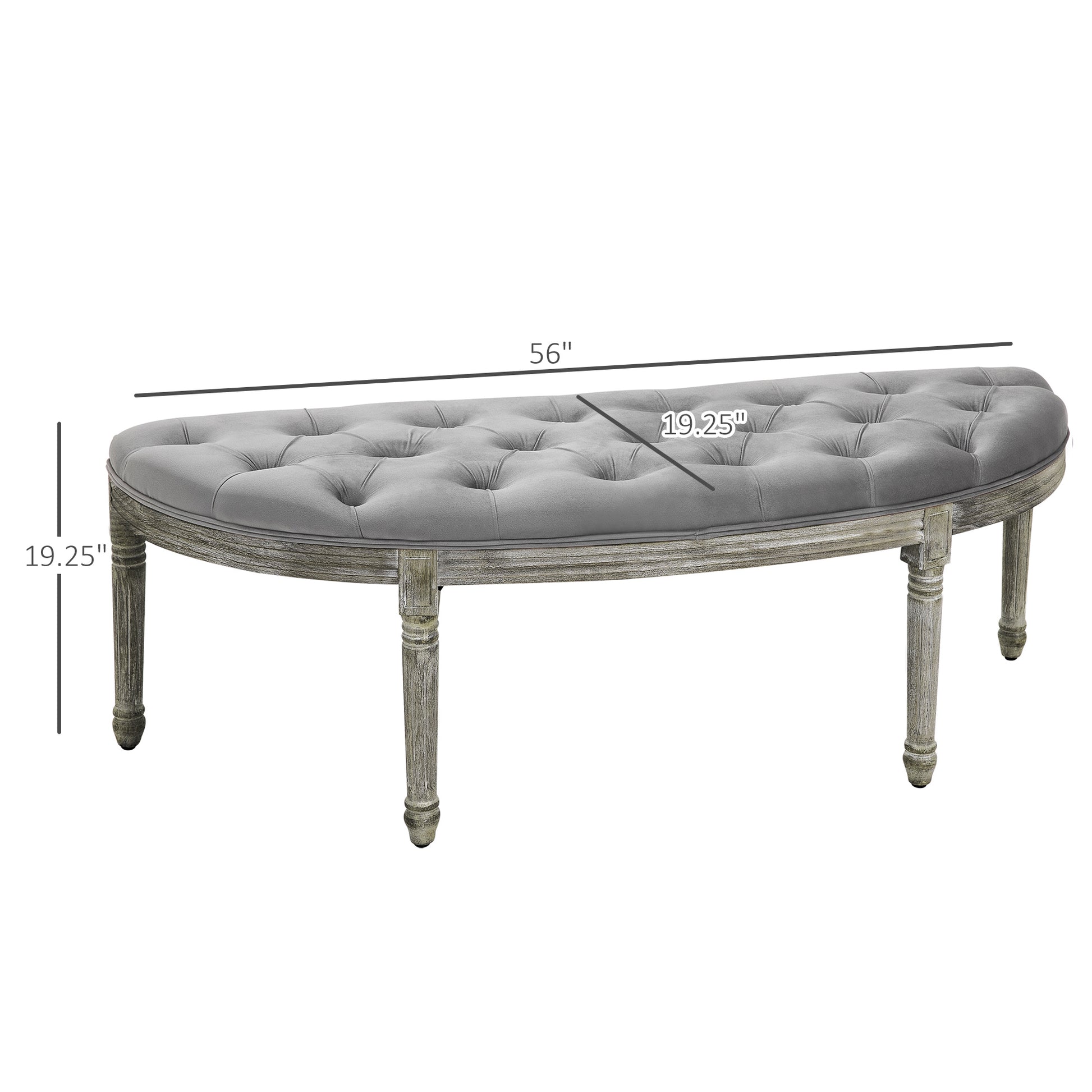 Homcom Vintage Semi Circle End Of Bed Bench, Upholstered Bedroom Entryway Bench With Tufted Velvet Touch Fabric With Rubberwood Legs, Gray Grey Polyester