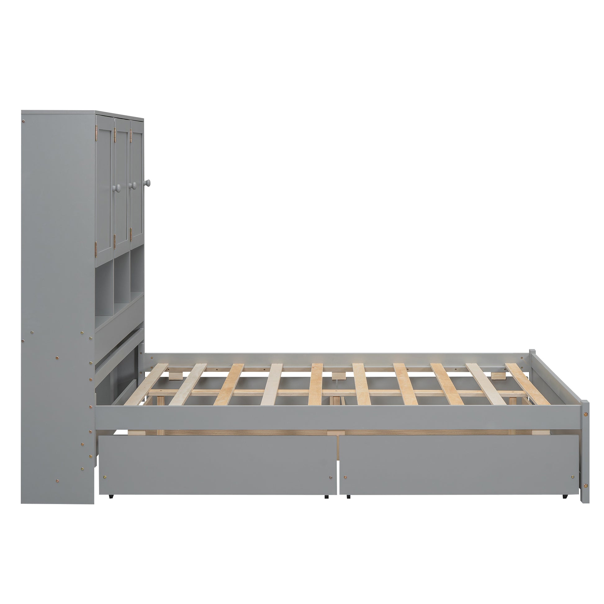 Full Size Platform Bed With Storage Headboard And 4 Drawers, Gray Box Spring Not Required Full Gray Wood Bedroom Bed Frame Solid Wood Mdf