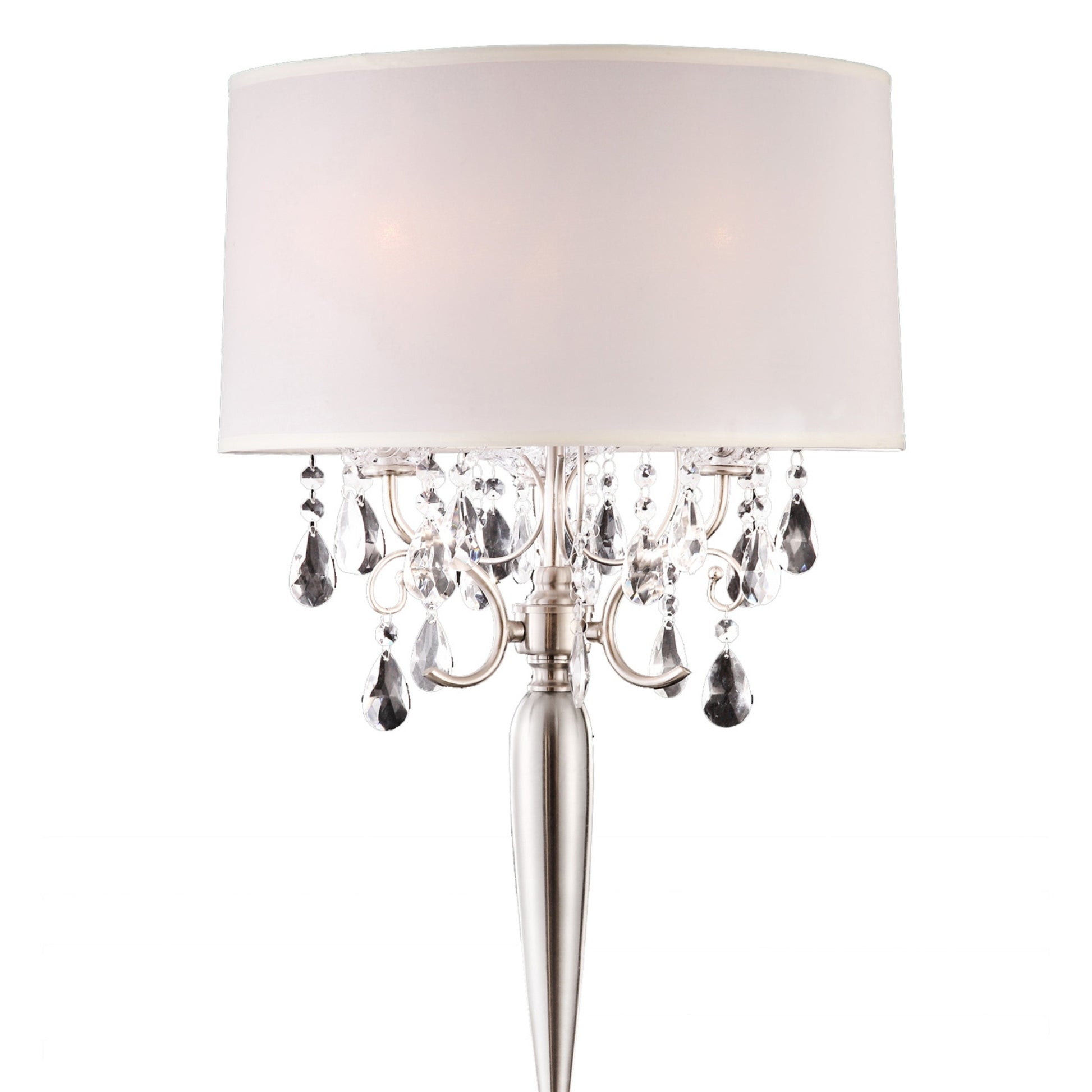 29.5" Tall Metal Table Lamp W Silver Finish And Crystal Accents, Ivory Shade Silver Metal