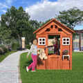 Wooden Kids Playhouse With 2 Windows And Flowerpot Holder,42