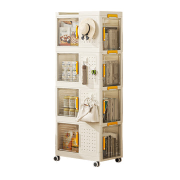 4 Tier Rolling Storage Bookcase With Wheels, Large Capacity Storage Bins, Mobile Multifunction Utility Rolling Storage Organizer,Mobile Shelvi, Living Room, Office Cream Color Primary Living Space American Design Polypropylene