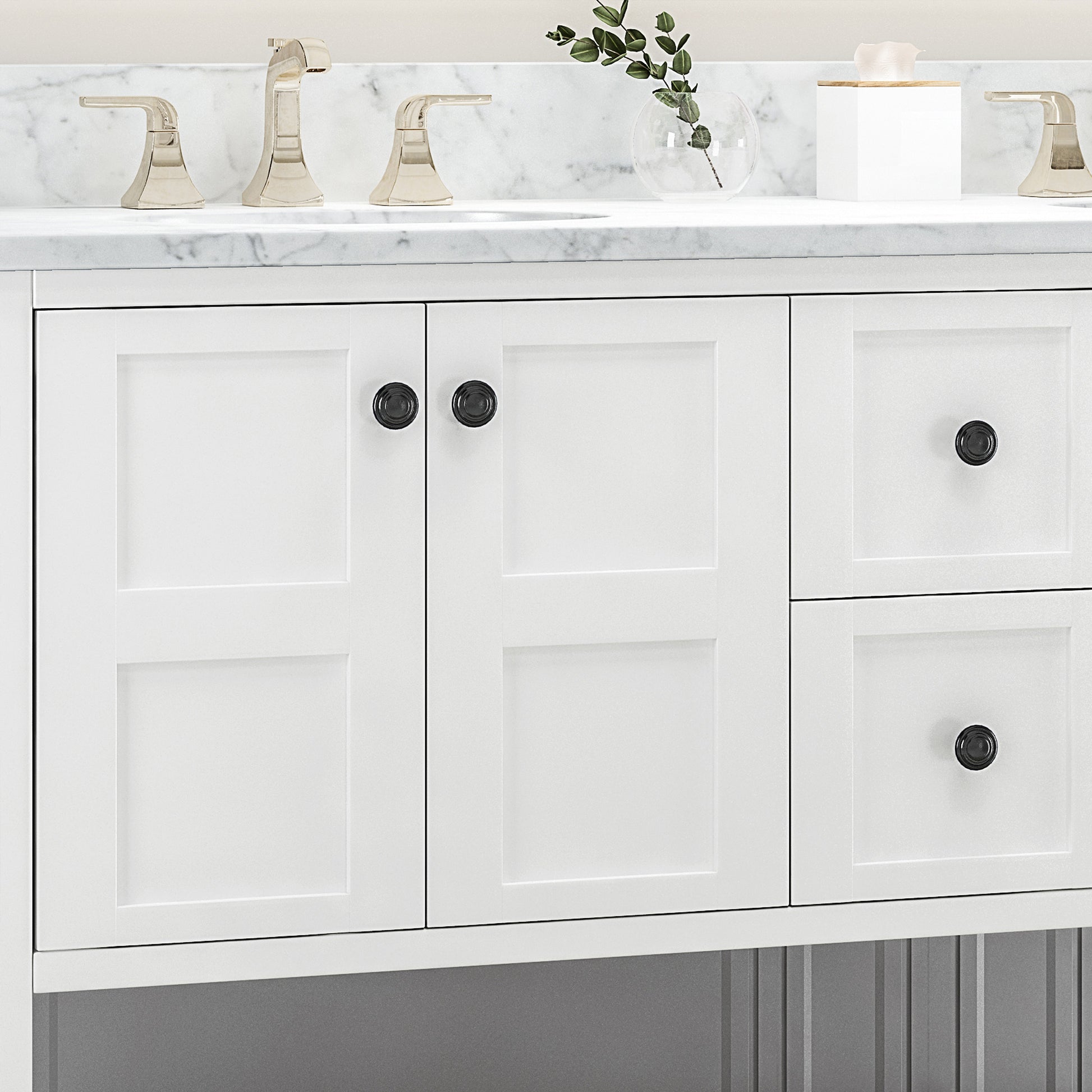 61'' Bathroom Vanity With Marble Top & Double Ceramic Sinks, 4 Doors, 2 Drawers, Open Shelf, White White Mdf