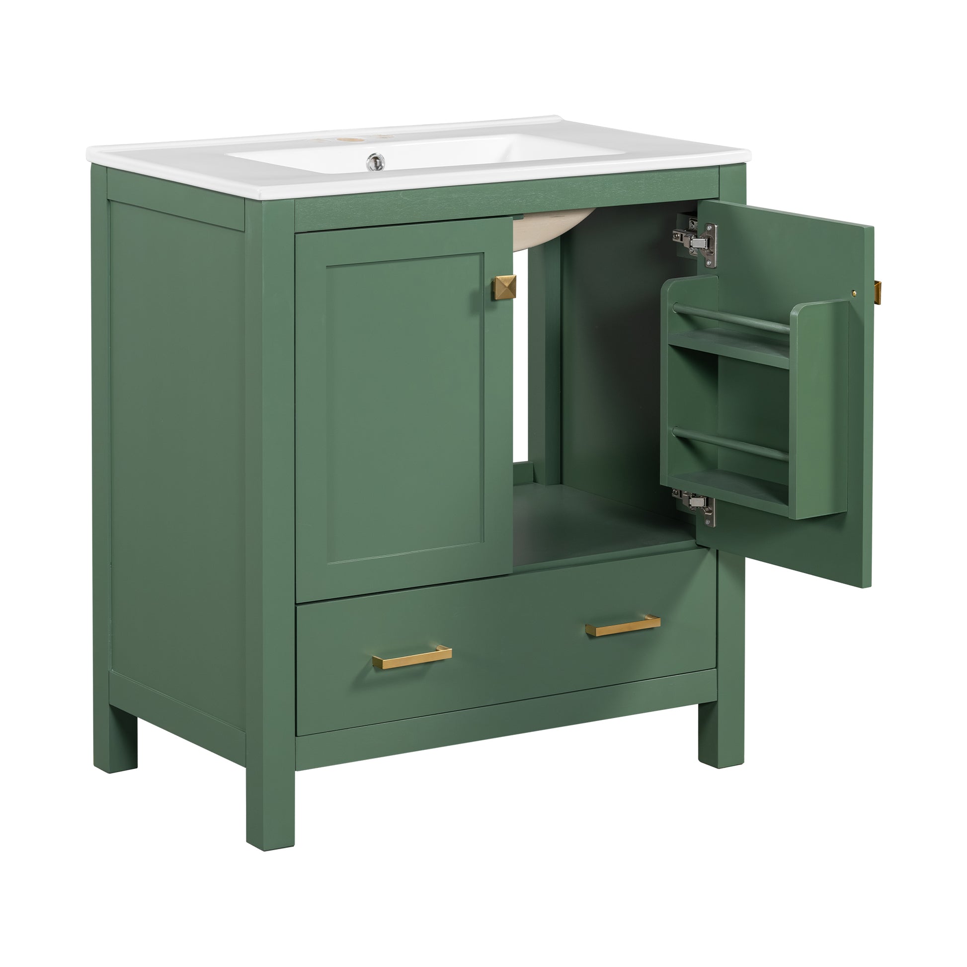 30 Inch Green Bathroom Vanity With Single Sink, Combination Under Counter Sink, Bathroom Storage Cabinet With 2 Doors And A Drawer, Soft Closure, Multifunctional Storage, Solid Wood Frame Green Bathroom Solid Wood Mdf